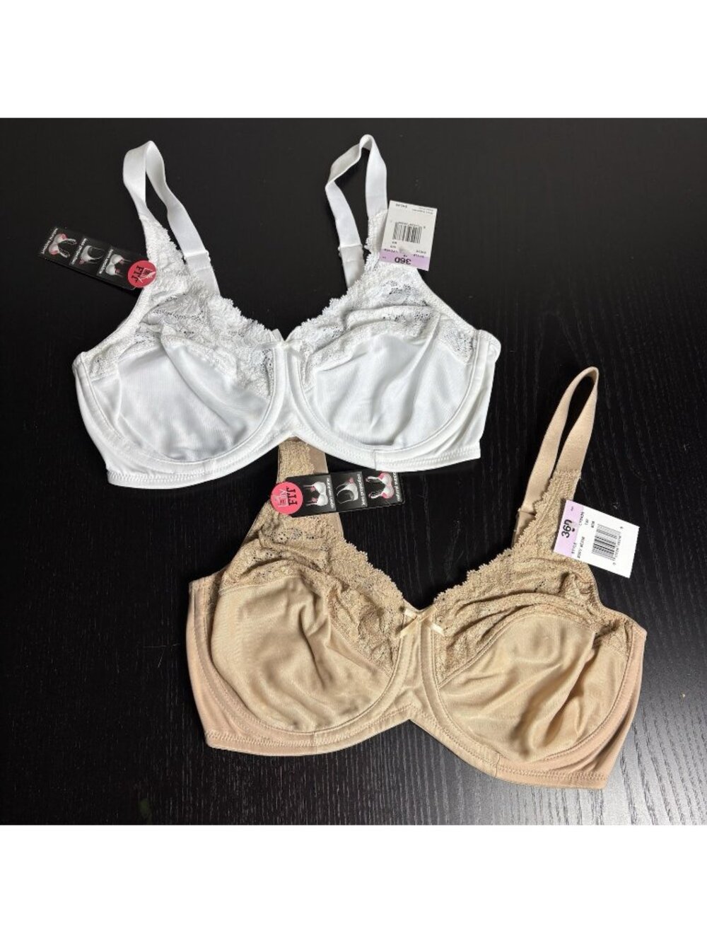 NWT LILYETTE Size 36D Underwire Minimizer Bras, Lot of 2 White & Beige LY0428
